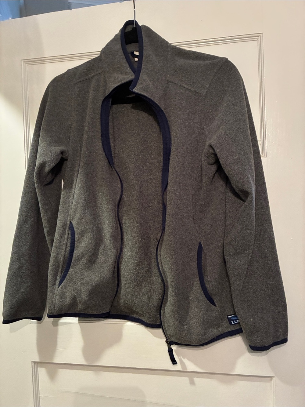 L.L. Bean Gray Fleece Zip-Up Jacket with Navy Trim